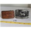 Image 1 : Siskiyow Buckle Co. Bow Hunter buckle 1983 & Leather tooled Buck buckle.