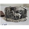 Image 2 : Siskiyow Buckle Co. Bow Hunter buckle 1983 & Leather tooled Buck buckle.