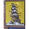 Image 2 : Ship, Vintage velvet painting & hard covered book “Romancing the Sea”