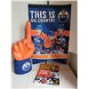 Image 1 : Oilers collectables. Pennant, foam #1 mitt & biggest stars book.