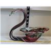 Image 1 : Mid century glass art swan. Multi-color green, purple & amber swirls.