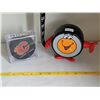 Image 1 : Peter Puck coin bank & Calgary Flames 4 coaster puck.