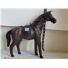 Image 1 : Leather wrapped horse figure standing 9” at back, 12” at head, 12” long at nose.