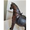 Image 7 : Leather wrapped horse figure standing 9” at back, 12” at head, 12” long at nose.