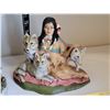 Image 3 : Secret Treasures Wolf family clock statue & Ceramic Native woman with wolves statue.