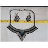 Image 2 : Beaded necklace & earring set with 3D photo of native american hunters.