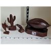 Image 1 : Lot of carved,rosewood figures & football.