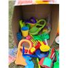 Image 2 : Summer Beach Lot. Life Jackets, vintage frizbees, sand toys, flippers & insulated beach tote.