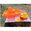 Image 3 : Summer Beach Lot. Life Jackets, vintage frizbees, sand toys, flippers & insulated beach tote.