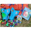 Image 4 : Summer Beach Lot. Life Jackets, vintage frizbees, sand toys, flippers & insulated beach tote.