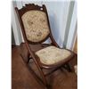 Image 1 : Vintage wooden folding rocking chair. Cushioned seat & back. Canadian made.