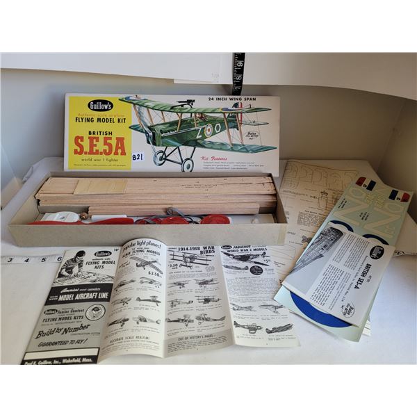 Vintage Guillow's Authentic scale Flying model kit. British S.E.5.A. WWI Scout plane. In new conditi