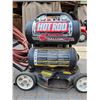 Image 2 : 5 Gallon Air Compressor with hose carrier, mounted on a lawn mower chassis for easy moving.