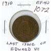 Image 1 : 1910 Canadian Large Cent. Last Large Cent issued for King Edward VII. EF-40. Nice.