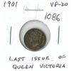 Image 1 : 1901 Canadian Victorian Silver 5 Cents. Last Silver 5 Cents issued for Queen Victoria. VF-20.