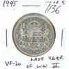 Image 1 : 1945 Near 5 Canadian Silver 50 Cents. Last year of World War II. VF-20.