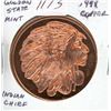 Image 1 : Golden State Mint one ounce .999 pure Copper Indian Chief Round. BU. Nice.