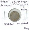 Image 1 : Great Britain. 1900 Victorian Silver 3 Pence. F-12.