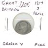 Image 1 : Great Britain. 1917 Silver 3 Pence. George V issue. World War I issue. Fine.