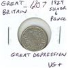 Image 1 : Great Britain. 1929 Silver 6 Pence. First year of the Great Depression. VG+.