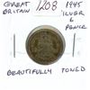 Image 1 : Great Britain. 1945 Silver 6 Pence. Last year of World War II. Beautifully Toned.