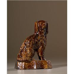 Yellow Ware Rockingham Dogs Yellow Ware Spaniel in Rockingham Glaze,