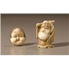 Image 1 : Carved Ivory Buddha & Mask Netsuke,