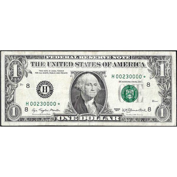 1977 $1 Federal Reserve Star Note Fancy Serial Number