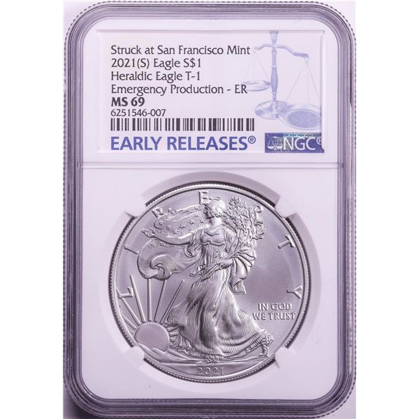 2021-(S) Type 1 $1 American Silver Eagle Coin NGC MS69 Early Release Emergency Issue