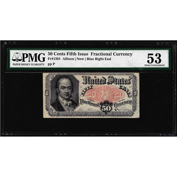 1874 Fifth Issue 50 Cents Fractional Currency Note Fr.1381 PMG About Uncirculated 53