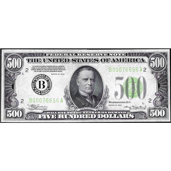 1934 $500 Federal Reserve Note New York Light Green Seal