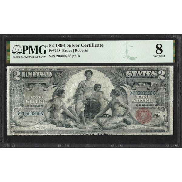 1896 $2 Educational Silver Certificate Note Fr.248 PMG Very Good 8