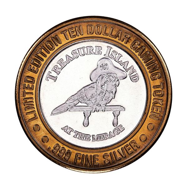 .999 Silver Treasure Island Las Vegas, NV $10 Casino Gaming Token Limited Edition