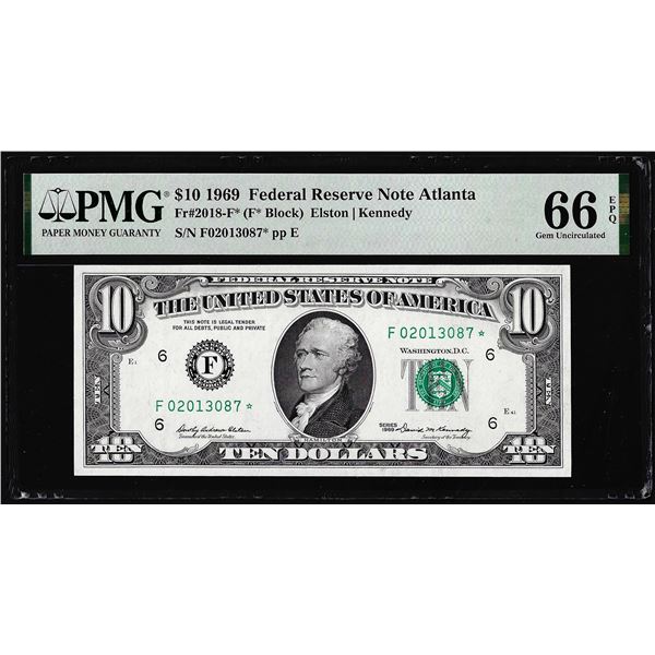 1969 $10 Federal Reserve STAR Note Atlanta Fr.2018-F* PMG Gem Uncirculated 66EPQ