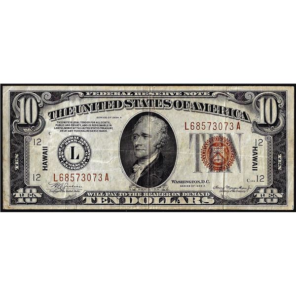 1934A $10 Hawaii WWII Emergency Issue Federal Reserve Note