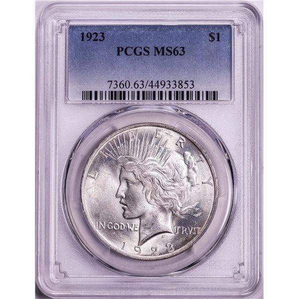 1923 $1 Peace Silver Dollar Coin PCGS MS63
