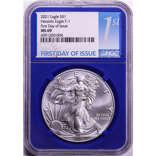 2021 Type 1 $1 American Silver Eagle Coins NGC MS69 FDOI Blue Core