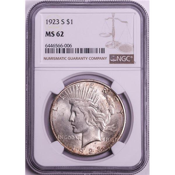 1923-S $1 Peace Silver Dollar Coin NGC MS62