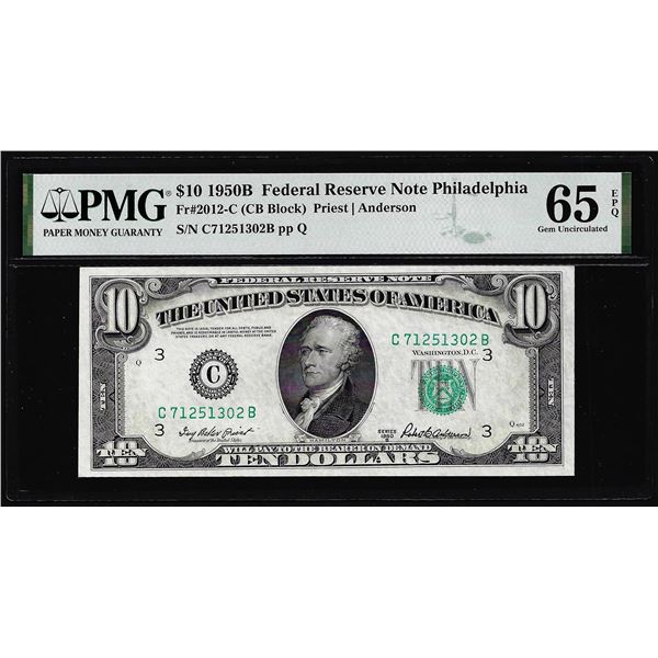 1950B $10 Federal Reserve Note Philadelphia Fr.2012-C PMG Gem Uncirculated 65EPQ
