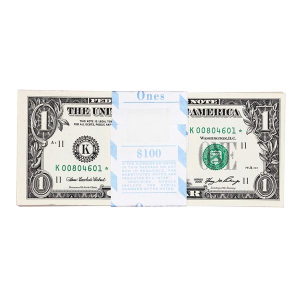 Pack of (100) Consecutive 2006 $1 Federal Reserve STAR Notes Dallas