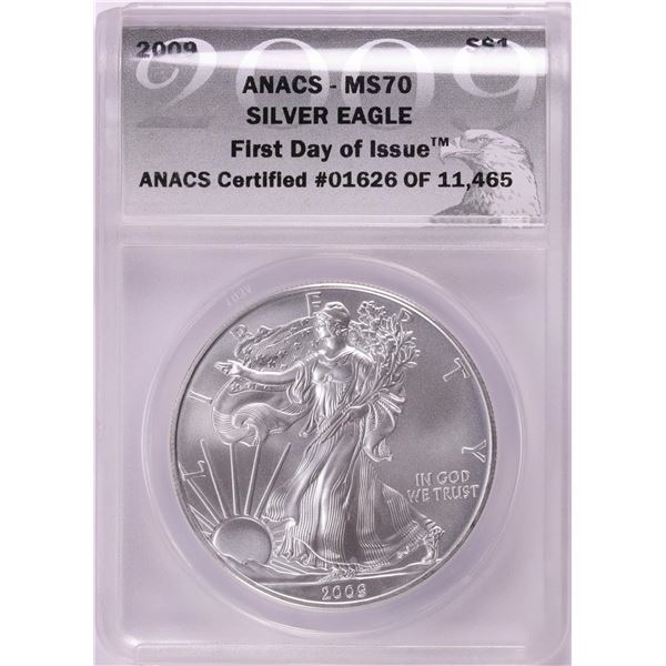 2009 $1 American Silver Eagle Coin ANACS MS70