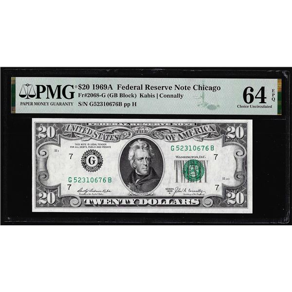 1969A $20 Federal Reserve Note Chicago Fr.2068-G PMG Choice Uncirculated 64EPQ