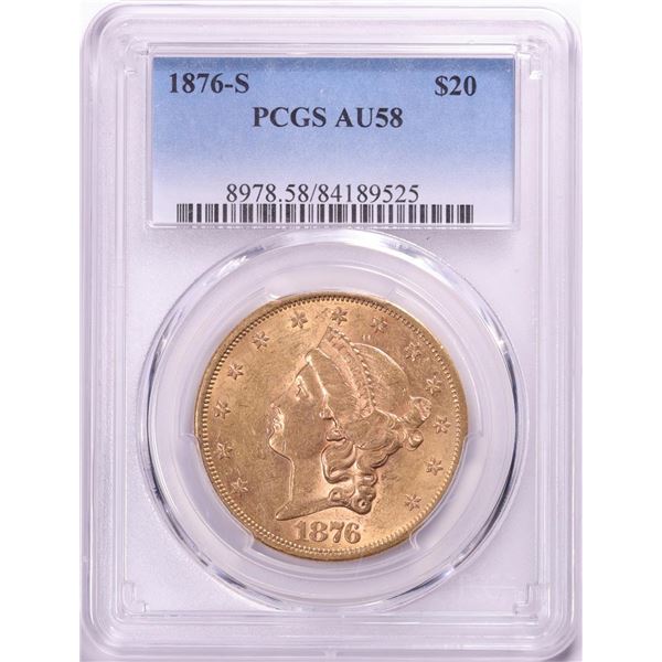 1876-S $20 Liberty Head Double Eagle Gold Coin PCGS AU58