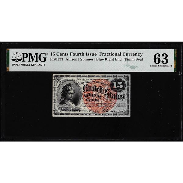 1863 Fourth Issue 15 Cents Fractional Currency Note Fr.1271 PMG Ch. Uncirculated 63