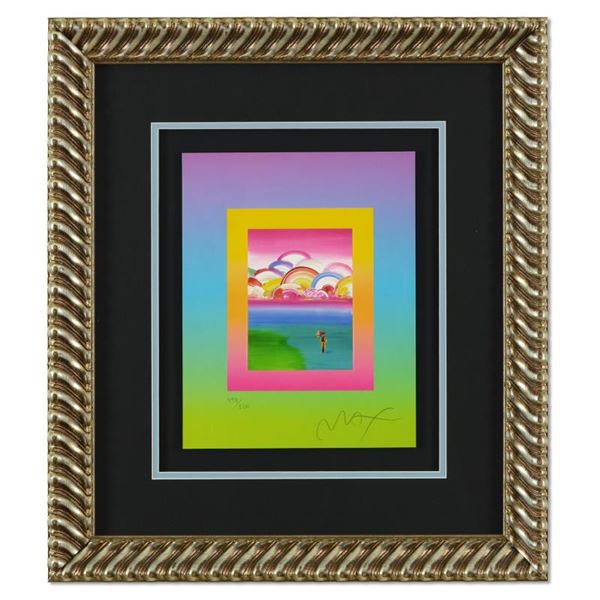 Peter Max "Umbrella Man With Rainbow Sky On Blends" Limited Edition Lithograph On Paper