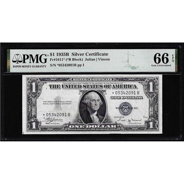 1935B $1 Silver Certificate STAR Note Fr.1611* PMG Gem Uncirculated 66EPQ