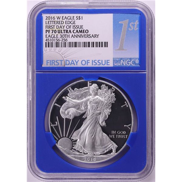 2016-W Lettered Edge $1 Proof American Silver Eagle Coin NGC PF70 Ultra Cameo FDOI
