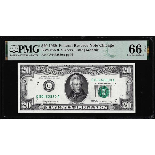 1969 $20 Federal Reserve Note Chicago Fr.2067-G PMG Gem Uncirculated 66EPQ
