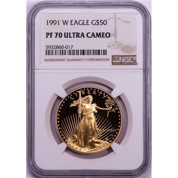 1991-W $50 Proof American Gold Eagle Coin NGC PF70 Ultra Cameo
