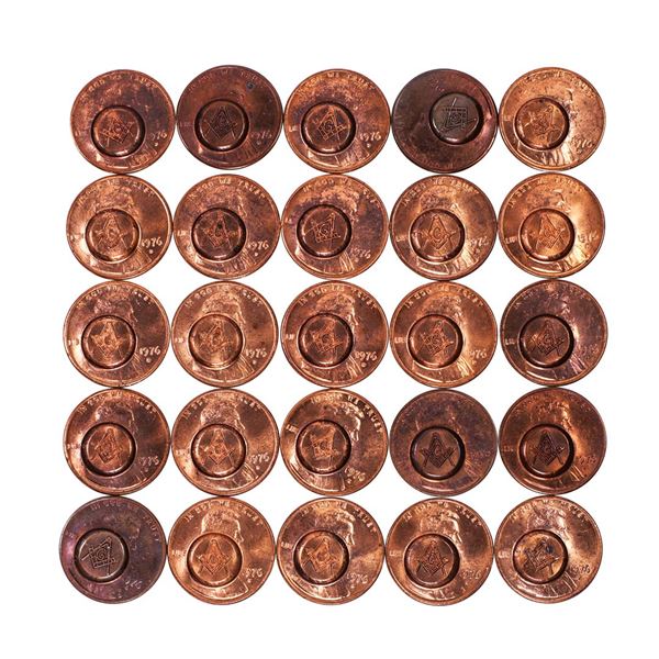 Lot of (25) 1976-D Pushed Out Counter Stamped Masonic Lincoln Memorial Cent Coins